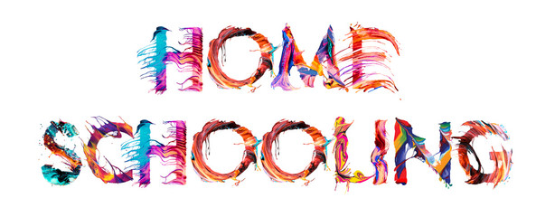 home schooling brush typography banner with colorful letters illustration concept on white background