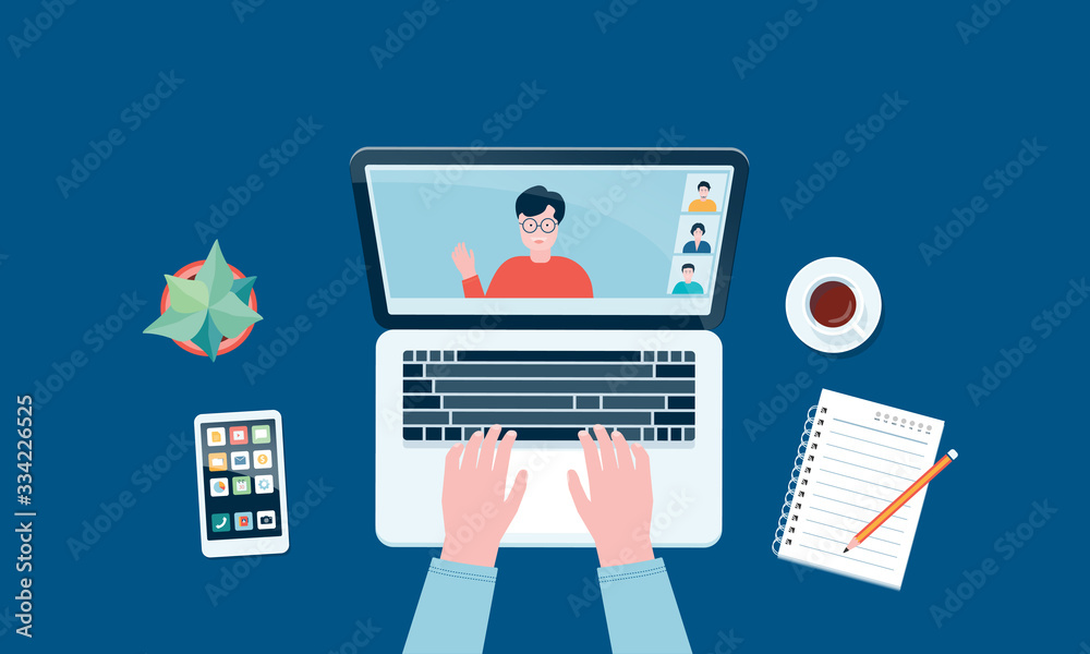 Aufkleber flat vector work from home workplace concept and business smart working online connect anywhere  concept