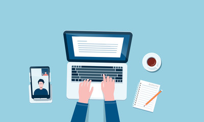 flat vector work from home workplace concept and business smart working online connect anywhere  concept