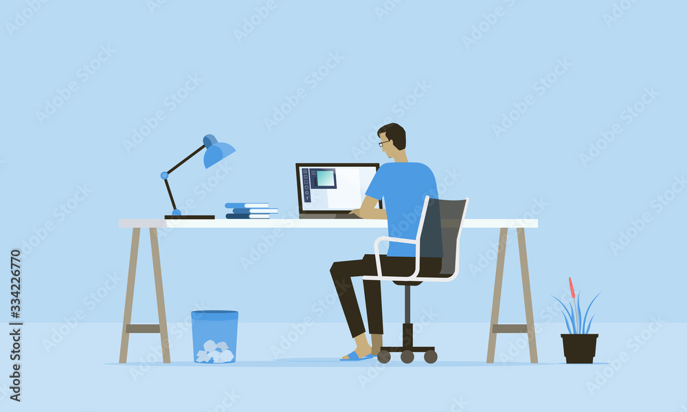 Aufkleber flat vector work from home workplace concept and business smart working online connect anywhere conc
