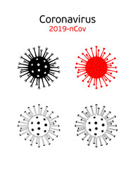 Coronavirus 2019-nCoV icon. Black and white and red graphic vector symbol of bacteria for graphic design. Isolated on white. Global pandemic