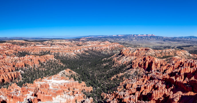 Panoramic view of amazing sandstone formations in scenic Bryce Canyon National Parkon on a sunny day. Utah, USA
