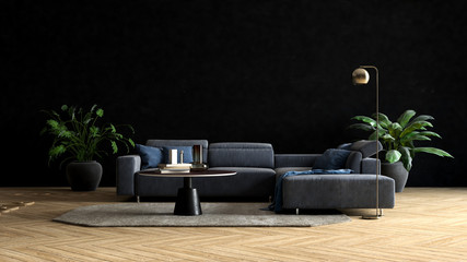 modern living room interior with sofa wall background