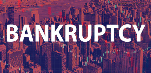 Fototapeta na wymiar Bankruptcy theme with Manhattan New York City skyscrapers