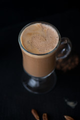 Coffee, glass mug, latte, dark coffee, moody coffee, Moody latte