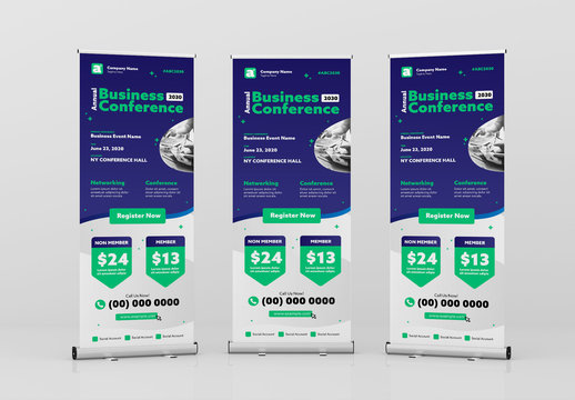 Standing Roll-Up Banner with Blue and Green Accent