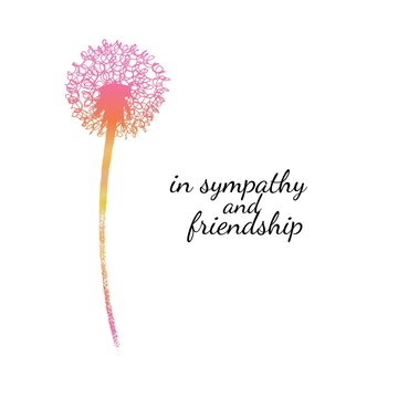 Sympathy card with a single flower. Dandelion silhouette drawing with gradient fill. Minimal poster. Botanical illustration.
