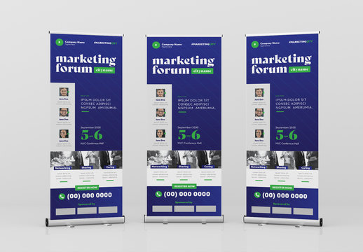 Standing Roll-Up Banner with Navy Blue Accent
