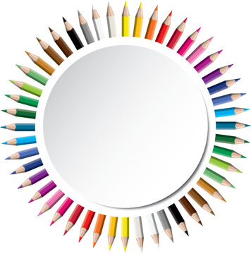 Set of colored pencil collection evenly arranged - circle - isolated vector illustration craynos on transparent background.