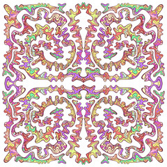 Doodle line art with maze of ornaments, pastel multicolor color, isolated on white background