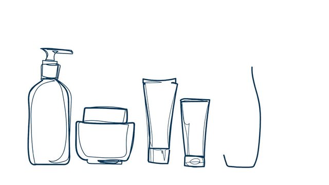 liquid tube cream set  cosmetics art line draw process isolated white board