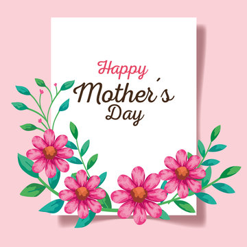happy mother day card with flowers decoration vector illustration design