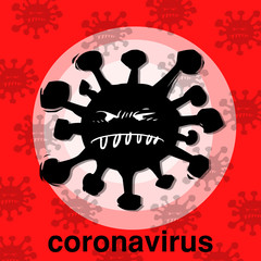 evil corona virus warning vignette, cartoonstyle illustration. 
