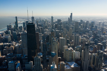 Bird's-eye view of Chicago downtown in the winter