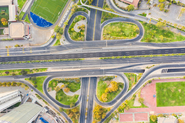 Aerial view of empty streets during covid19 quarantine in Santiago de Chile