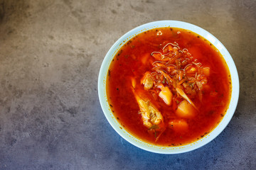 Ukrainian national dish classic red borsch.