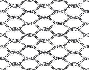 Vector rope, fishing net, seamless. White background.