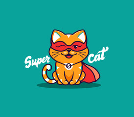 A little cat, logo with text Super cat. Funny kitty cartoon character