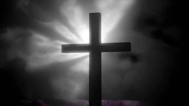 3d Cross Silhouette Backlit Through Smoky Background