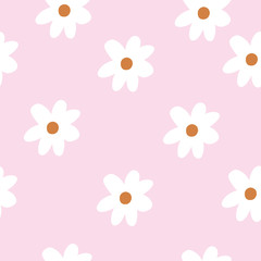 Cute Repeat Daisy Wildflower Pattern with light pink background. Seamless floral pattern. White Daisy. Stylish repeating texture. Repeating texture. 