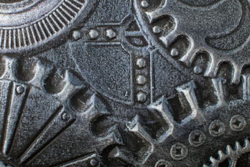 Top view of vintage metal brass gears