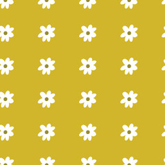 Fototapeta na wymiar Cute Repeat Daisy Wildflower Pattern with light yellow background. Seamless floral pattern. White Daisy. Stylish repeating texture. Repeating texture. 