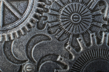 Top view of vintage metal brass gears