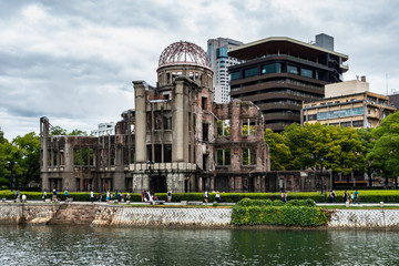 A-Bomb Dome at Hiroshima Peace Memorial Park overlooking the river, Japan