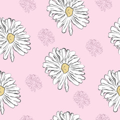 Repeat Daisy Wildflower Pattern with light pink background. Seamless floral pattern. blue Daisy. Stylish repeating texture. Repeating texture. 