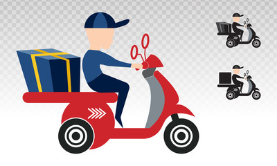 Motorcycle delivery package / fast shipping flat icons for apps and websites