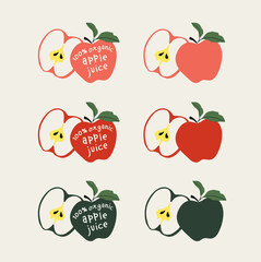Apple vector for food packaging or website. Organic product emblem.  Fruit print for labels, juice or jams. Hand drawn lettering. 