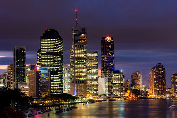 Fototapeta na wymiar Night time of Brisbane CBD and South Bank. Brisbane is the capital of QLD and the third largest city in Australia