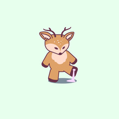 Cute deer stuck in bubblegum. Flat cartoon isolated illustration, logo, icon. Useful for print, t-shirt, stickers.