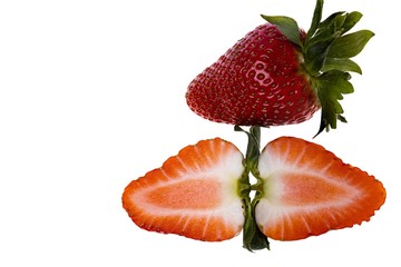Close up view of fresh colorful strawberry isolated on white background. Beautiful background.
