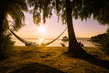 Beautiful sunset on the island of Kecil one of the two islands that form the Perhentian in Malaysia.