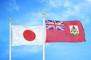 Japan and Bermuda two flags on flagpoles and blue cloudy sky