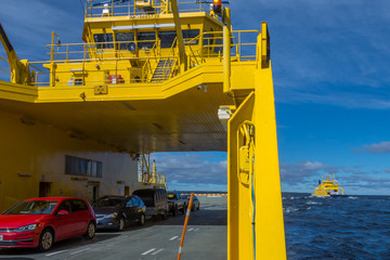 Carferries at sea between Hailuoto and mainland, Finland