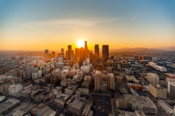 Aerial view of Los Angeles at sunset