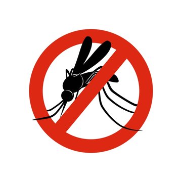 Mosquito sign. Attention symbols insects in red circle poison for mosquitos warning vector concept picture. Warning mosquito danger, insect prohibition illustration