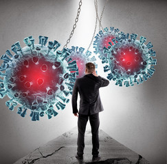Way full of covid 19 viruses obstacles. concept of way out of the pandemic