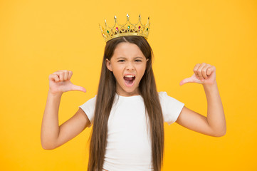 Better than you. Narcissistic complex. Having fun. Self esteem. Kids psychology. International childrens day. Superior princess. Playful princess girl. Schoolgirl princess golden crown. Queen concept