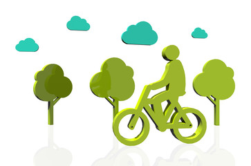 Bicicletta al parco con alberi e nuvole