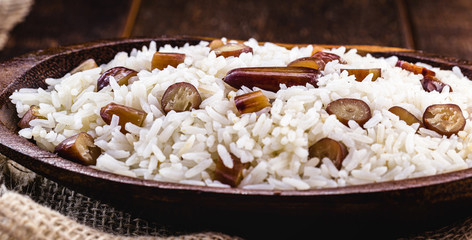 rice with pine nuts, typical Brazilian food during the winter. Meal made with pinaceaes and araucariaceaes, served hot. IN Brazil it is called 