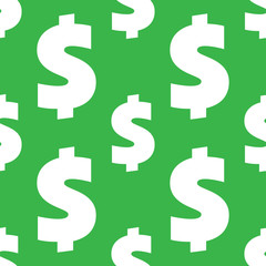 Dollar sign seamless pattern. Wrapping background with repeating USA currency symbols isolated on green. Vector eps8 illustration.