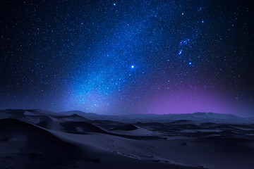 Fototapeta Starry night in the desert with dunes obraz