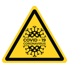 Yellow security sign with coved 19 virus coronavirus - 334245578