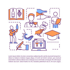 Wine tasting online course concept icon with text. Expert sommelier internet training. PPT page vector template. Brochure, magazine, booklet design element with linear illustrations