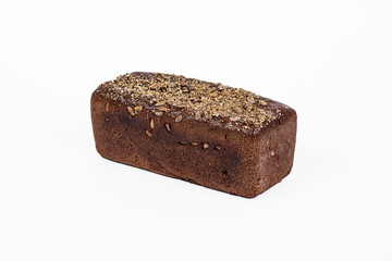 Fresh bakery product. Bread. Rye bread with sunflower seeds isolated on white background. Top view and copy space for text.