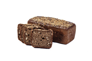 Fresh bakery product. Bread. Rye bread with sunflower seeds isolated on white background. Top view and copy space for text.