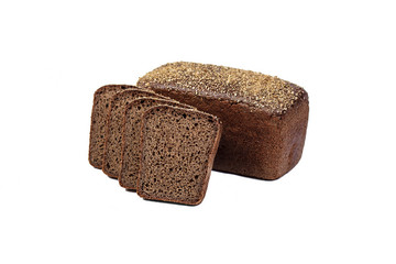 Fresh bakery product. Bread. Rye bread isolated on white background. Top view and copy space for text.